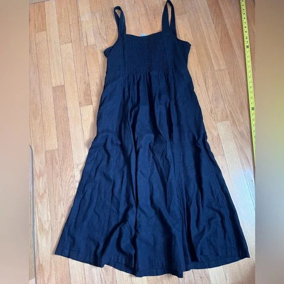 Fit & Flare Black Linen blend Midi Dress L - Picture 3 of 9